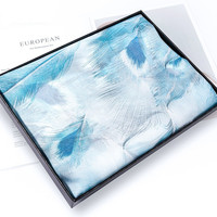 达芬奇密码 春秋薄款杭州丝绸真丝围巾女百搭桑蚕丝丝巾纱巾披 羽衣霓裳 天蓝