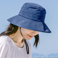 SHUKIKU成人防晒帽女亲子款防紫外线亲肤透气大帽檐沙滩遮阳帽渔夫帽 藏青色 成人均码(57cm-59-cm)