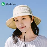 SHUKIKU成人防晒帽女亲子款防紫外线亲肤透气大帽檐沙滩遮阳帽渔夫帽 米色 成人均码(57cm-59-cm)