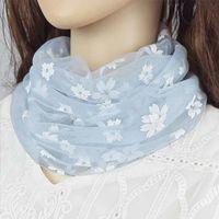 美充充 丝巾女年轻春夏季仙女网纱小丝巾围脖套头脖套防晒护颈薄款洋气百搭纱巾 仙女款白花瓣 -浅蓝色
