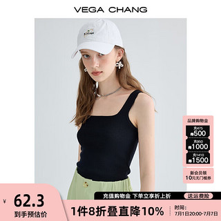 VEGA CHANG纯色吊带背心女2024年夏季修身显瘦内搭无袖上衣针织打底衫 瘦瘦黑 L