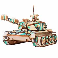玩控 3d拼插立体拼图 军事战舰 木制高难度拼装仿真模型diy玩具 M1主战坦克