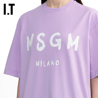 IT MSGM女装宽松短袖连衣裙活力简约logo印花T恤裙A51002BM