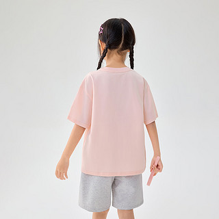 茵曼（INMAN）童装女童蝴蝶结短袖t恤2024夏季儿童宽松休闲半袖上衣 浅粉色 130cm
