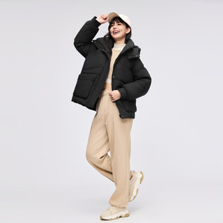 波司登2024冬季女鸭绒羽绒服短款时尚休闲连帽保暖外套B40145902XS 黑色8056 160/84A