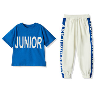 ASK JUNIOR女童套装24夏薄款儿童印花短袖t恤裤凉感跑步两件套 蓝色 170