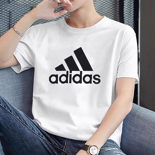 阿迪达斯（adidas）舰店短袖男装 24夏季休闲运动服棉质透气舒适圆领t恤衫 白色-大logo/棉质透气 XL/185/104A