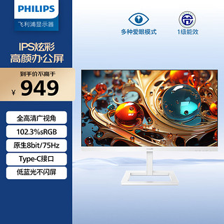 PHILIPS 飞利浦 273E1EW 27英寸IPS 电脑显示器（75Hz、Type-C）