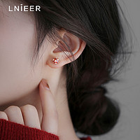 88VIP：Lnieer 999纯银红色锆石孔明锁耳钉女养耳洞耳环2024新款潮爆款春夏耳饰