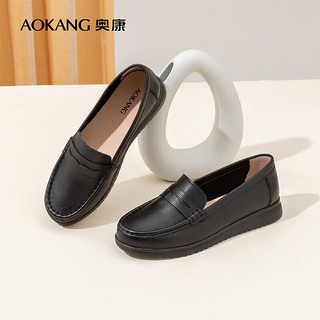 奥康（Aokang）通勤懒人一脚蹬单鞋舒适包子鞋皮鞋1234321026黑色36码