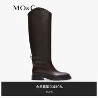 MO&Co.2024秋设计感斜口牛皮革平底骑士靴高筒靴MBD3SHS002 深红色 35