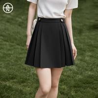 【AN大码系列】2024夏装学院风宽边压褶短裙女式显瘦半身裙