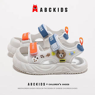 ABC KIDS童鞋24时尚舒适透气包头儿童运动休闲凉鞋 白/蓝桔 31码 内长约19.9cm