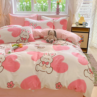 兰芮100%纯棉四件套新疆棉床上用品床单被套 草莓小熊 200*230cm四件套(1.5/1.8m床)