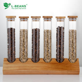 L-BEANS茶叶展示罐咖啡豆密封罐玻璃试管奶茶店吧台摆设多功能高透药材 六孔款