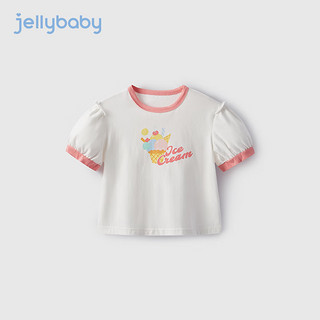 JELLYBABY女童t恤短袖2024小童夏装上衣幼童夏季泡泡袖童装3岁宝宝衣服 米白 100CM