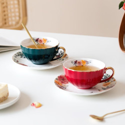 bw博为欧式咖啡杯套装家用挂耳式杯碟套装高档拉花杯礼盒装2个装