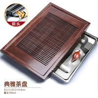 唐丰 实木茶盘功夫茶具套装家用简约储水抽屉式托盘不锈钢茶台茶海 典雅配不锈钢茶盘