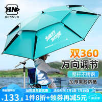 本诺(BENNUO)钓鱼伞防暴雨大钓伞防风钓鱼雨伞黑胶户外遮阳伞垂钓伞万向拐杖伞 2.4米 【360不锈钢拐杖】天青 防雨防晒抗风