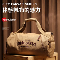 新潮代旅行包男手提帆布大容量单肩斜挎包出差行李包运动干湿分离包 3049卡其色【带独立鞋仓】