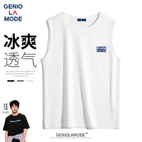 GENIOLAMODE品牌背心男美式潮牌简约字母印花无袖上衣男夏季宽松透气打底衫 白色 XL(125斤-140斤)