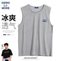 GENIOLAMODE品牌背心男美式潮牌简约字母印花无袖上衣男夏季宽松透气打底衫 浅灰 XL(125斤-140斤)