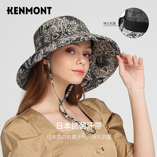 卡蒙（Kenmont）遮热抗菌遮阳帽女大帽檐防晒帽春百搭防紫外线折叠棉麻盆帽 3803 藏青色 可调节 57.5cm