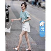 德玛纳 dme【100%纯棉月亮女式t恤】夏季圆领简约短袖t恤女