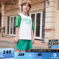 Converse匡威儿童装男童夏装短袖T恤短裤夏季2024中大童套装 深薄荷 150/72