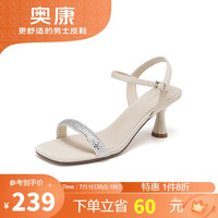 奥康（Aokang）仙女风凉鞋高跟鞋细跟显瘦一字带方头女凉