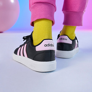 adidas GRAND COURT 2.0网球风板鞋女小童儿童阿迪达斯轻运动 黑色/粉色 39(240mm)