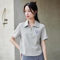 简约百搭休闲小众设计感短袖T恤24年夏季正肩POLO领上衣女