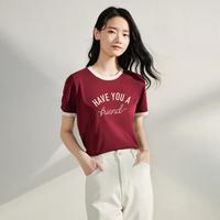 5A抗菌凉感短袖T恤女2024年夏季时尚撞色圆领美式复古上衣