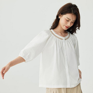 纯棉舒适民族风泡泡袖衬衣女2024夏季气质甜美宽松短袖白衬衫