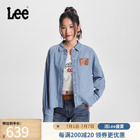 李 Lee24早秋宽松版翻领浅蓝色女长袖牛仔衬衫休闲LWT0089126DE 浅蓝色 S