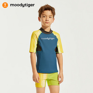 moodytiger儿童泳衣24夏季水上运动防晒泳衣男女童泳装短袖分体式 水玻璃绿-上衣 120cm
