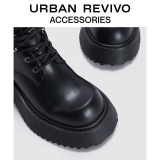 URBAN REVIVO秋冬女士时尚棕色擦色绑带马丁靴UAWS30092 黑色 35