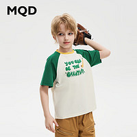 MQD 马骑顿 男大童撞色插肩袖字母短袖T恤 植物绿