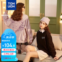 唐狮(TonLion)2023女卫衣圆领宽松简约甜美图案 黑色 S