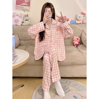 莫代尔睡衣女士春秋长袖带胸垫卡通少女甜美学生休闲可外穿家居服套装L