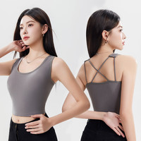 莫代尔带胸垫吊带背心女交叉美背韩版短款小个子露背内搭甜辣瑜伽上衣 深灰色