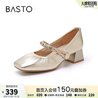 百思图（BASTO）24春商场法式超软羊皮玛丽珍女软底小皮鞋单鞋KA235AQ4 金色 36