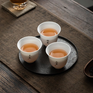 苏氏陶瓷（SUSHI CERAMICS）羊脂玉白瓷功夫茶杯中国白写意禅茶十全十美10个装礼盒茶具