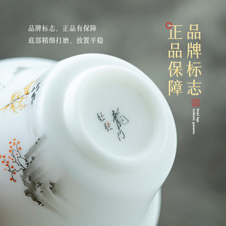 钰铨龙门 羊脂玉瓷素烧马蹄盖碗 德化白瓷手绘山水盖碗陶瓷不烫手泡茶碗 款式四：水墨（约150ml)