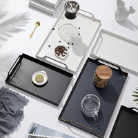 半物生活铁艺托盘长方形茶盘家用茶具水杯收纳托盘轻奢烤漆沥水盘水餐具盘 白色茶盘大号带白色杯架