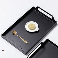 半物生活铁艺托盘长方形茶盘家用茶具水杯收纳托盘轻奢烤漆沥水盘水餐具盘 黑色茶盘大号