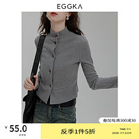 EGGKA 设计感条纹针织上衣气质修身显瘦长袖半高领毛衣 灰色 L