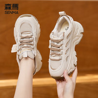 森馬(Senma)时尚个性复古厚底百搭老爹鞋系带休闲鞋女223312002 米