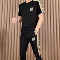 XEQUCCN男士套装搭配潮流2024年夏季2024冰丝短袖套装男夏季凉爽 黑色198款长裤套装 XL 125斤-145斤