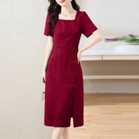 翎例送高考穿的旗开得胜旗袍大码连衣裙2024年夏季微胖mm遮肚 酒红色 XL 110-125斤